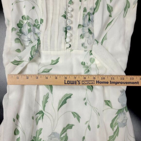 VINTAGE 90s Victorian Cottagecore High Neck Button Down Maxi Dress White Floral - Picture 3 of 11